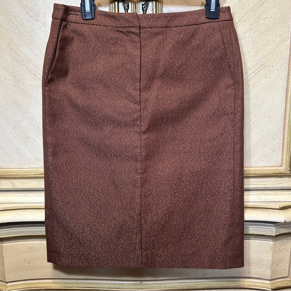 MaxMara Copper Metallic Shimmery Front Pocket Pencil Skirt